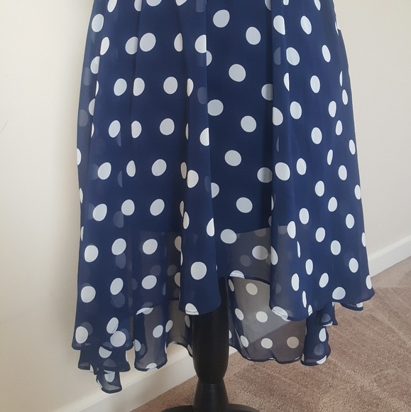 Forever 21 XXI Navy Blue Poka Dot High Low Skirt - Picture 3 of 4